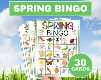 30 Spring Bingo Cards Printable Game, Spring Bingo Kids Classroom Activity, Kids Spring Party Game, Springtime Printable Bingo Boards Game