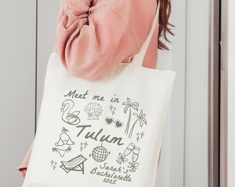 Bolso de mano para despedida de soltera en Tulum, bolso de playa personalizado en México, recuerdo para viaje de chicas a Tulum, regalo para despedida de soltera en la playa, regalo para la novia y las damas de honor.