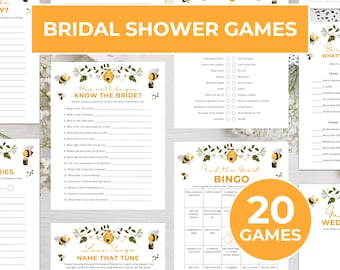 Bee Bridal Shower Games Printable Bundle, Yellow Honey Bee Bridal Shower Activities Game, Bee Theme Bridal Wedding Shower Printable Games