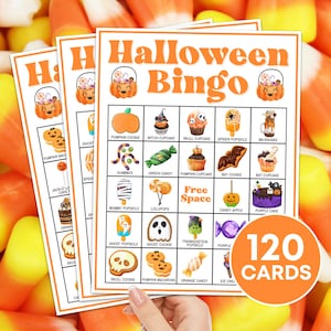 120 jeu imprimable de cartes de bingo d'Halloween, activité de panneaux de bingo d'automne Halloween pour les enfants, jeu imprimable d'activités de bingo en salle de classe d'halloween pour enfants