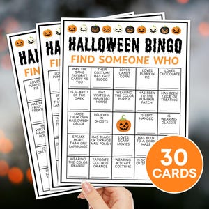 30 Halloween-mingle bingokaarten afdrukbaar spel, Halloween herfst Vind iemand die bingo, Halloween kinderfeestspel, vind het gastbingobord