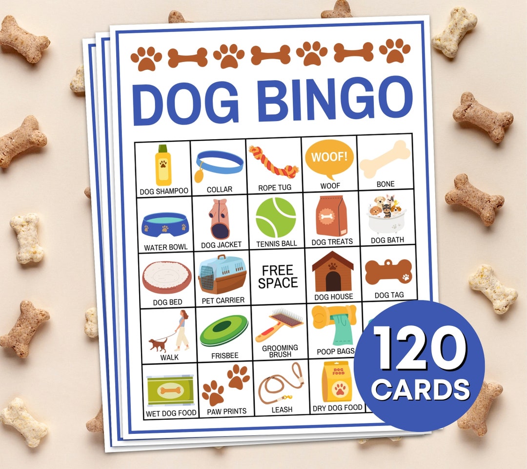 120 Dog Bingo Cards Printable Game, Puppy Dog Bingo Cards Game, Dog ...