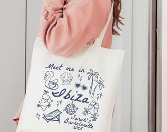 Bolso de mano para despedida de soltera en Ibiza, bolso de playa personalizado en España, recuerdo para viaje de chicas a Ibiza, regalo para despedida de soltera en la playa, regalo para la novia y las damas de honor