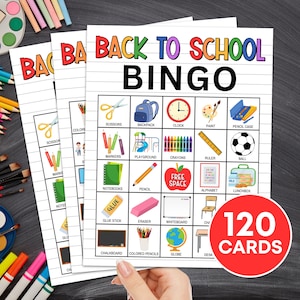120 cartes de bingo pour la rentrée, jeu de bingo à imprimer pour la rentrée des classes, activité de bingo avec vocabulaire en classe
