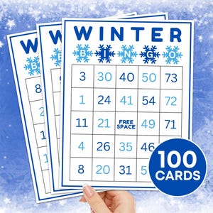 100 Winter Bingo Cards Printable Game,Winter Bingo Board Activity for Kid,Bingo Winter Holiday Classroom Activity,Winter Kids Printable Game