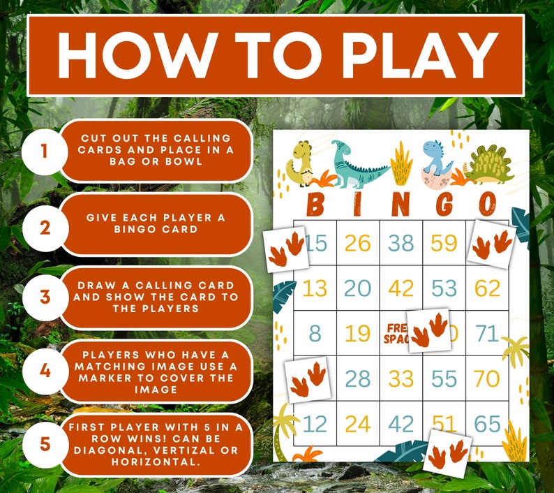 50 Dinosaur Bingo Cards Printable Game, Boy Dinosaur Birthday Party ...