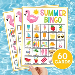60 Summer Bingo Cards Printable Game, Summer Birthday Party Bingo Game, Summer Vacation Bingo Activity for Kids, Summer Travel Bingo B89