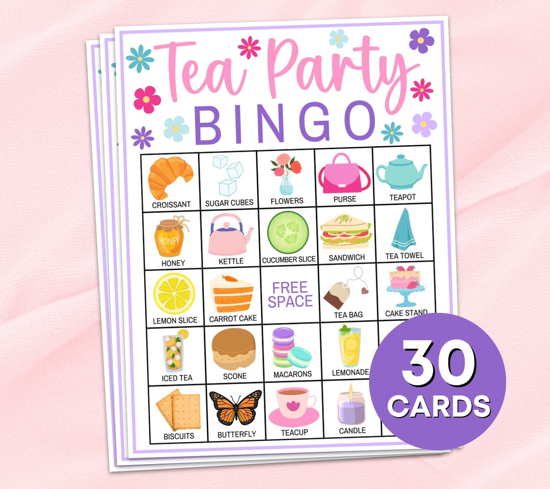 30 Tea Party Bingo Cards Printable Game, Tea Party Bridal Shower Bingo Boards Activity, Tea Party Girls Birthday Activities Bingo Game B35 - Etsy for Tea Party Bingo Free Printable