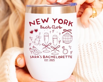 Vaso de vino para despedida de soltera en Nueva York, recuerdo personalizado para despedida de soltera en Nueva York, vaso de vino para novias en viajes de chicas, regalo personalizado para despedida de soltera