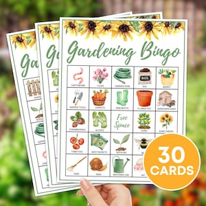 30 Gartenarbeit Bingo Karten druckbares Spiel, Gartenarbeit Club Bingo Aktivität Kinder Spiel, Frühlings Bingo Karten für Kinder, Garten Party Kinder Bingo Brett