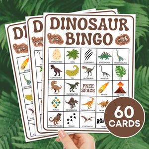 30 schede di bingo sui dinosauri stampabili, attività di bingo per feste di compleanno sui dinosauri, gioco di attività in classe sui dinosauri, bingo sui dinosauri per bambini