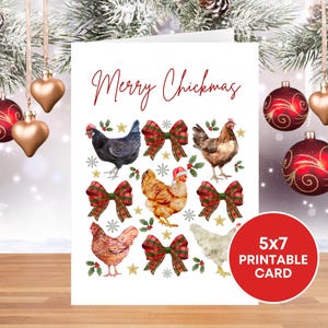 Huhn Weihnachten druckbare Karte, lustige Weihnachten Huhn-Liebhaber-Karte, Bauernhof-Tierweihnachtskarte, Huhn-Liebhaber-Karte, Huhn Mama-Weihnachtskarte
