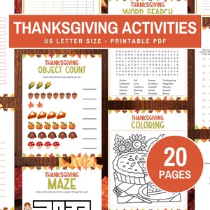 Thanksgiving Activities Game Printable Bundle, Kids Thanksgiving Fall Activities Game, Thanksgiving Coloring Word Search Maze Games for Kids