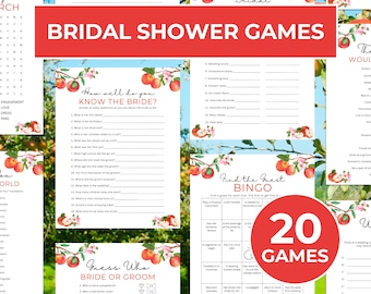 Apple Bridal Shower Games Printable Bundle, Apples Fruit Bridal Shower Activities Bingo Game, Apple Bridal Wedding Shower Game Printable