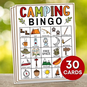 30 Camping Bingo Cards Printable Game, Camping Party Bingo Game ...