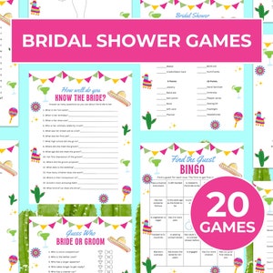 Paquete imprimible de juegos de fiesta nupcial, juego de actividades de despedida de soltera mexicana de cactus, tarjetas de juego de despedida de soltera del Cinco de Mayo