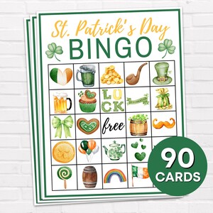 90 Juego de cartas de bingo del Día de San Patricio imprimible, Actividad de la junta de bingo de San Patricio, Tarjeta de bingo de San Patricio, Actividad de aula para niños de San Patricio B13