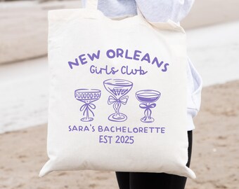Bolsa de tela personalizada para despedida de soltera de Nueva Orleans, regalo personalizado para despedida de soltera de Nola, bolsa de tela para despedida de soltera en un club de cócteles