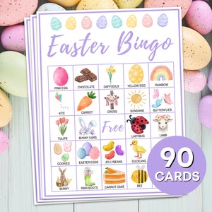 90 Oster Bingo Karten Druckbares Spiel, Oster Bingo Bretter Aktivität für Kinder, Bingo Ostern Klassenzimmer Aktivität, Ostern Druckbares Kinderspiel B37
