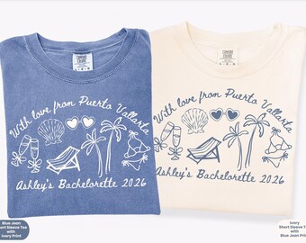 Puerto Vallarta Bachelorette Comfort Colors® Shirt, Personalized Bach Party Favor, Matching Beach Vacation T-Shirt, Tropical Girls Trip Tee