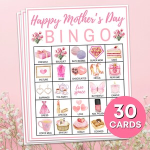 30 Tarjetas de bingo del Día de la Madre Juego imprimible, Juego de brunch de fiesta del Día de la Madre Tableros de bingo para niños, Actividad en el aula del Día de la Madre para niños B86