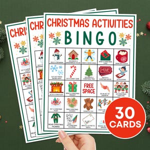 Jeu imprimable de 30 cartes de bingo de Noël, plateau de bingo de Noël, jeu de bingo de fête de Noël pour enfants, jeu de bingo pour les vacances de Noël en classe