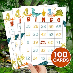 Gioco stampabile con 100 carte bingo dinosauri, gioco bingo per bambini festa di compleanno dinosauro ragazzo, attività per bambini B87