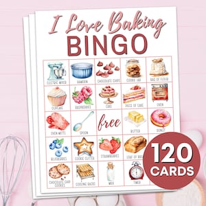 120 Baking Bingo Game Cards Printable, Baking Birthday Party Bingo Boards Game, Girls Night Bingo Activity, Baking Food Lover Bingo Game B15