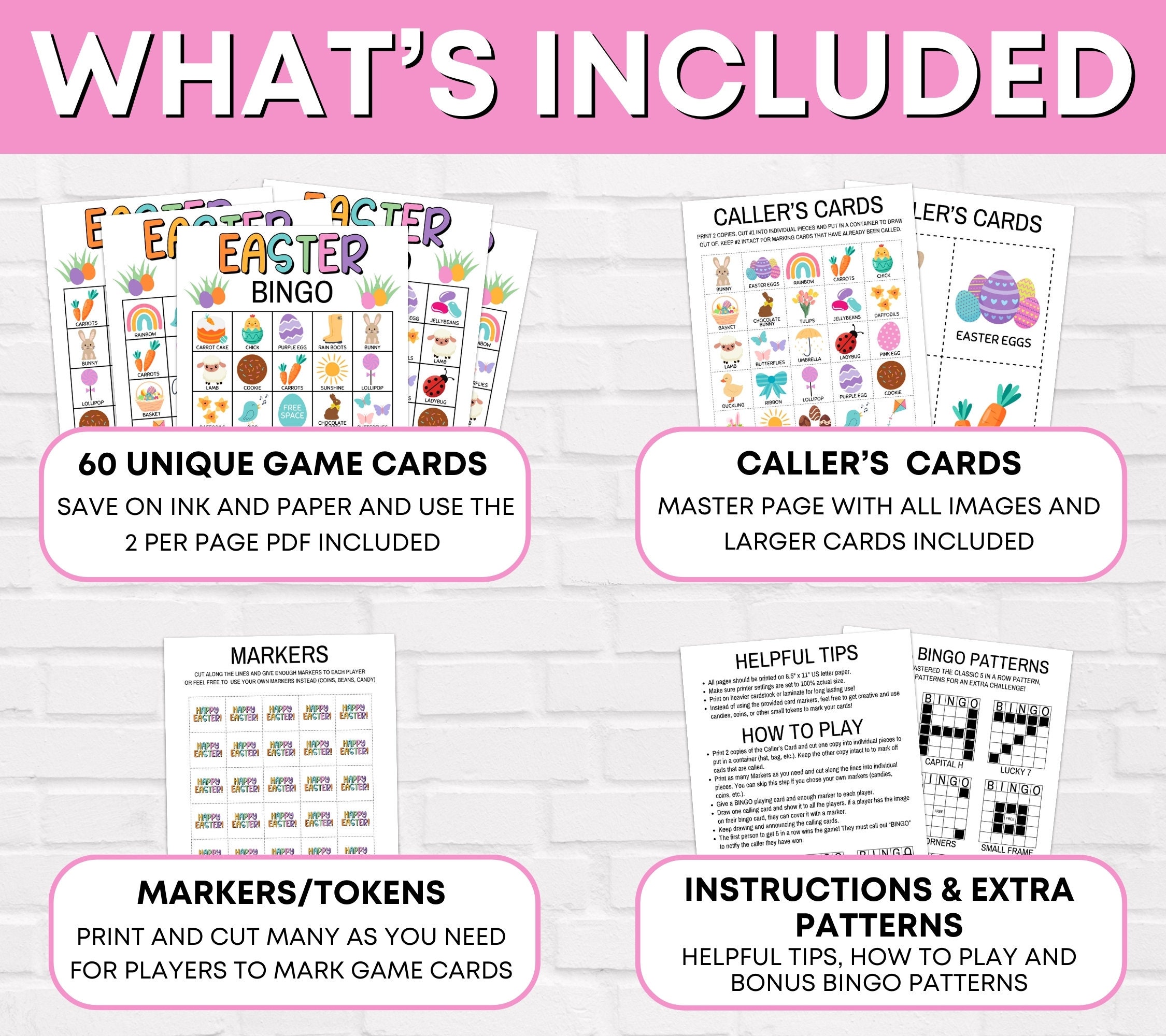 60 Easter Bingo Cards Printable Game, Easter Bingo Boards Activity for ...