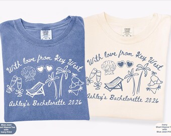 Key West Florida Bachelorette Comfort Colors® Shirt, Personalized Bach Party Shirt, Matching Beach Vacation T-Shirt, Tropical Girls Trip Tee
