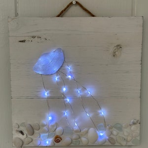 Lighted Sea Glass Jellyfish and Sea Shells 10x10 White Washed - Etsy