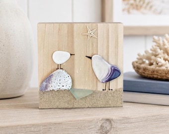 Sea Shell Shore Birds- Sea Glass Beach Art- Coastal Gift