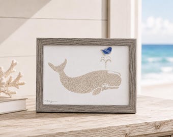 Whale Beach Sand Art, Coastal Sea Glass Wall Art, 5x7 Framed Ocean Decor, Beach House Decor, Custom Coastal Gift