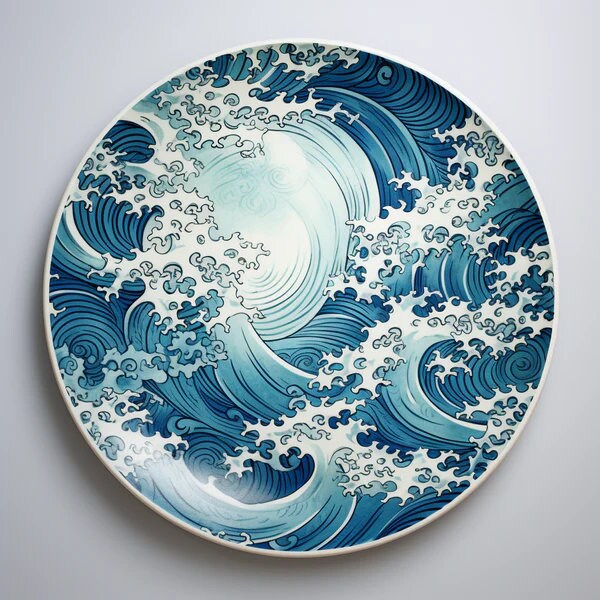 Tidal Treasure assiette en céramique chinoise avec reflets bleus et blancs | Assiette murale minimaliste | Décoratif | Fleurs | Cadeau antique élégant