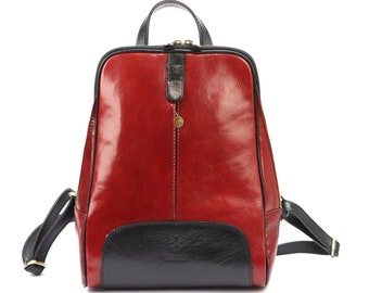 Red | Black Luxury Women's Leather Backpack - Stylish and Elegant | Handcrafted | Perfect for Everyday Use | High-quality leather backpack