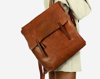 Sac à dos A4 en cuir véritable fait main - Camel marron - Élégant et raffiné | Fabriqué à la main | Parfait pour un usage quotidien | sac à dos en cuir