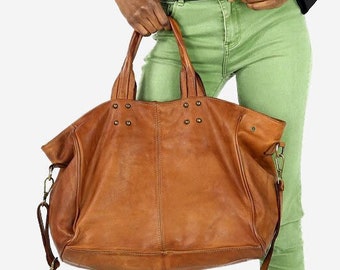 Grand sac shopper en cuir de style oversize - marron camel, sac à main en cuir de qualité supérieure, sac en cuir fait main, fourre-tout en cuir, artisanat