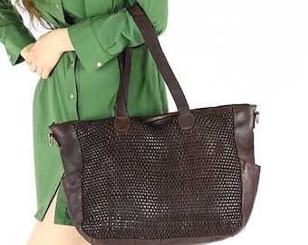 Bolso de cuero marrón, bolso shopper, bolso de mano, bolso de cuero de mujer, bolso de cuero elegante, bolso de Italia, bolso de cuero genuino, bolso de cuero