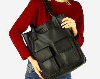 Black leather bag, shopper bag, handbag, woman leather bag, elegant leather bag, Italy handbag, Genuine leather purse, leather tote
