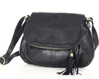 Bolso de cuero mensajero negro: bolso de cuero italiano de lujo, bolso de cuero de primera calidad, bolso de cuero hecho a mano, bolso de cuero, bolsos bandolera