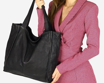 Black leather bag, shopper bag, handbag, woman leather bag, elegant leather bag, Italy handbag, Genuine leather purse, leather tote