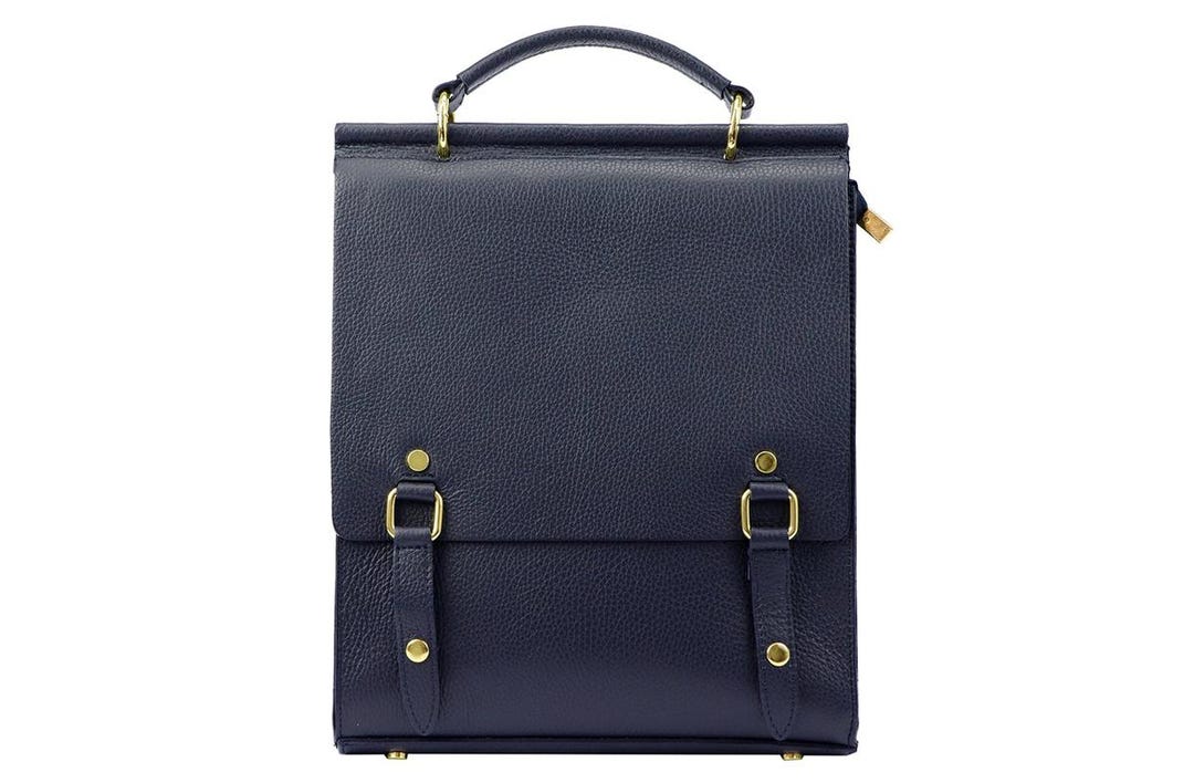 Elegant Leather Blue Rucksack, Retro Backpack, A4, Urban Women's ...