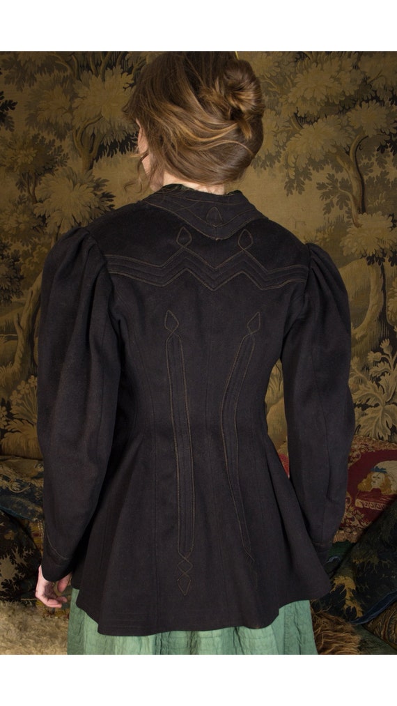 Antique Victorian 1890's Puff Sleeve Black Felt W… - image 5