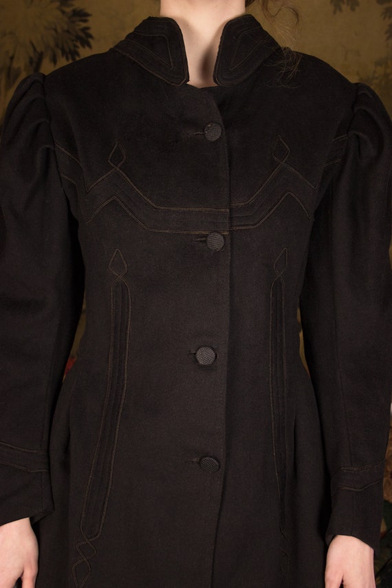 Antique Victorian 1890's Puff Sleeve Black Felt W… - image 3