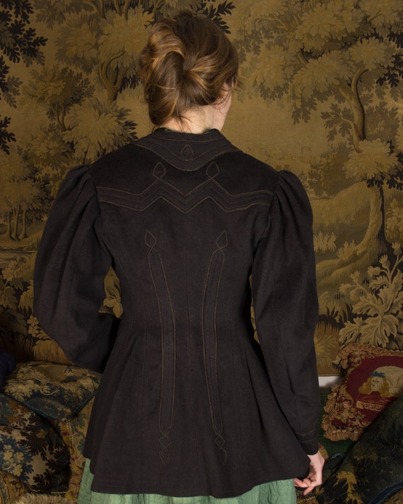 Antique Victorian 1890's Puff Sleeve Black Felt W… - image 2