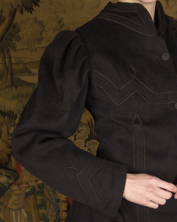 Antique Victorian 1890's Puff Sleeve Black Felt W… - image 4