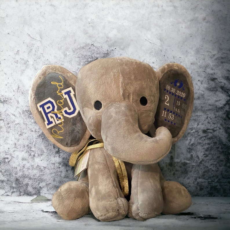 Elephant Stuffed Animal With Personalized Name and Birth Stats, New