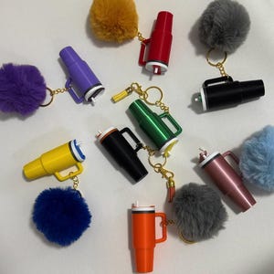 Mini Stanley Tumbler chapstick holder, 3D printed Stanley keychain, cute charm for stanle, present for enthusiasts, mini tumbler keychain