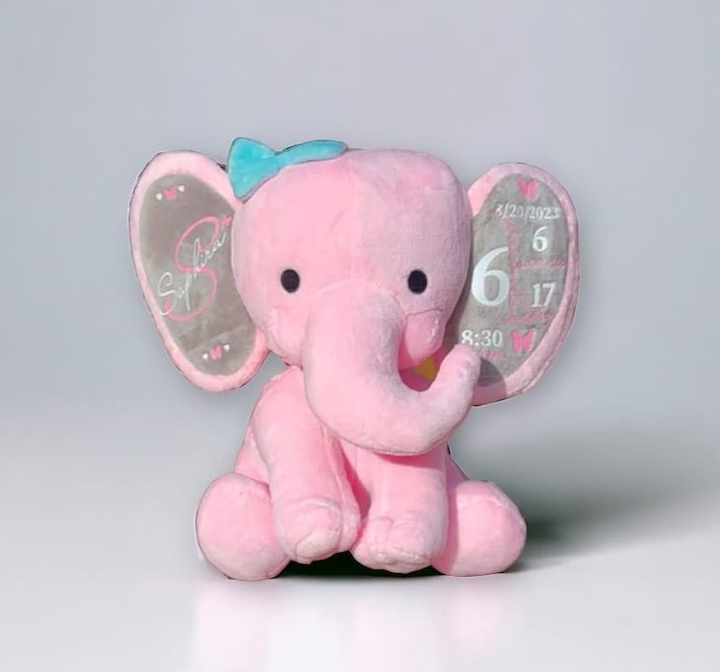 Elephant Stuffed Animal With Personalized Name and Birth Stats, New