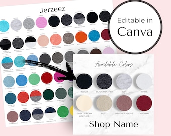 Jerzees Color Chart, Canva Color Chart Jerzees Color Chart, Editable Color Template, Jersey Color Chart, Sweater Color Chart